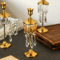 Décorations de table en fer, support de bougie en verre, chandelier doré, bougeoir en cristal pour la décoration de la maison, Noël