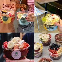 Gobelets en plastique transparents jetables PET de 117 mm et 12 oz pour smoothies aux fruits congelés, avec couvercles, personnalisables avec logo, pour bols d'açaï