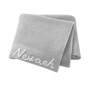 Couverture tricotée rayée pour nouveau-né Mimixiong OEKO-TEX en coton uni personnalisable avec nom de bébé, bord large, literie pour bébé, vente en gros - Product Image 5