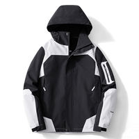 Veste d'extérieur pour homme 100% polyester, logo personnalisé, vente en gros, imperméable, coupe-vent, respirante, à capuche, pour trekking et camping