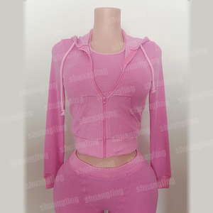 Set Tuta da <span class=keywords><strong>Donna</strong></span> Due Pezzi con Logo Personalizzato, Felpa Rosa con Zip Effetto Invecchiato e Pantaloni Jogger - Product Image 6