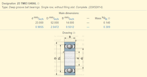 ตลับลูกปืนเม็ดกลมร่องลึก 23TM03U40AL O.E. ลูกปืนเกียร์รถยนต์มิตซูบิชิ เกีย ฮุนได รุ่น 43228-26000 23 TM03 U40AL ขนาด 23x52x14 มม. - Product Image 4