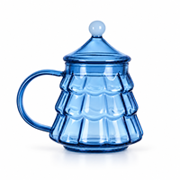 Mug en verre borosilicate coloré en forme de sapin de Noël avec couvercle et poignée pour hôtels, bars, banquets et boutiques de cadeaux