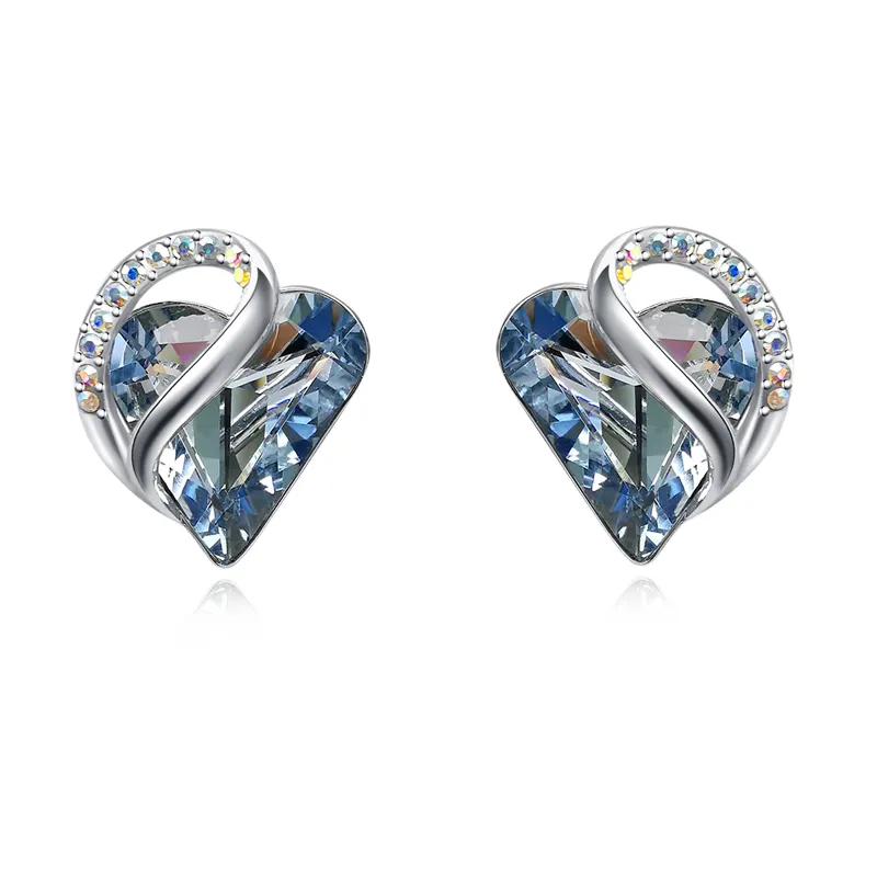 925 Sterling Silver Needle Heart Earrings Made with Austrian Crystals Birthstone Jewelry Gifts for Women