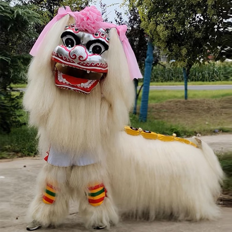 2 persone danza del leone lungo capello