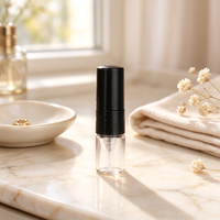 Atomiseur de parfum rechargeable en verre transparent de 1 ml pour la vente en gros, mini flacon de voyage avec capuchon noir/blanc et pulvérisateur à brume fine
