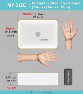 Bonito diseño, adorno <span class=keywords><strong>dorado</strong></span>, Forma cuadrada Rectangular, lavabo de cerámica, encimera, lavabo decorativo, baño, lavado a mano, lavabo - Product Image 4