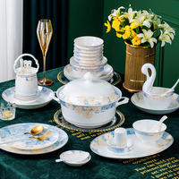Offre Spéciale Service de Table en Porcelaine Tendre Luxe Européen Vintage Bleu Élégant pour Mariage et Réceptions