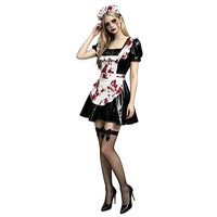 Costume de femme de chambre sanglante, costume de zombie, femme de chambre française, robe courte sexy en cuir PU, tenue de cosplay effrayante pour Halloween, carnaval, fête
