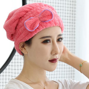 Chapeau de douche absorbant en polaire corail avec nœud mignon, séchage rapide des cheveux, épaissi, serviette de cheveux à séchage rapide, couvre-chef - Product Image 1