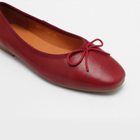 Ballerines en cuir rouge pour femmes, à bout carré, avec nœud, chaussures plates souples pour mariage, fête, usage quotidien, en cuir véritable
