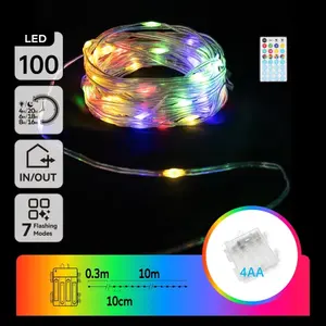 chaîne de lumières LED avec 100 lumières RGB, 0,3m+10m de longueur, télécommande à 32 touches, alimentée par 4 piles AA, IP44, - Product Image 3