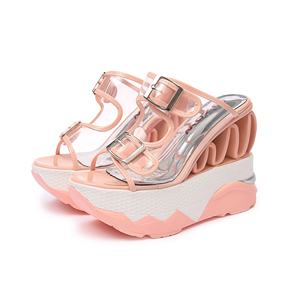 Sandales compensées à talon haut pour femme en PVC, design transparent, boucle respirante, confortables - Product Image 6