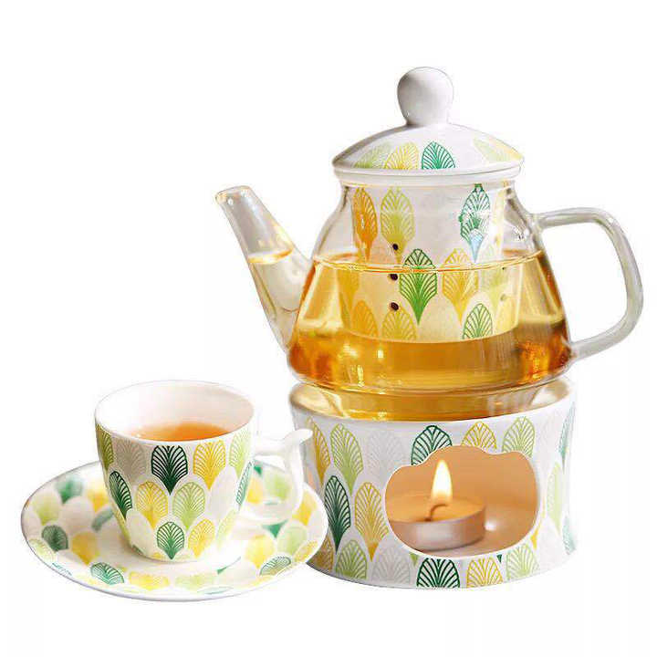 Porcelain Tea Set with Teapot Glass Tea Pot and Ceramic Cup Sets 80ml Coffee Tea Cup and Saucer with Flower Design