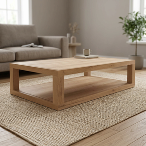 Table basse moderne en teck avec étagère ouverte à double niveau - Product Image 1