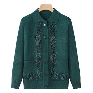 Kadın örgü hırka kazak yaka uzun kollu jakarlı klasik hırka gevşek ceket - Product Image 3