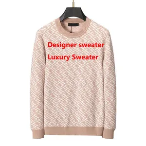 Sweater rajutan rajutan fuzzy jacquard fuzzy merek mewah kustom sweater desainer untuk pria