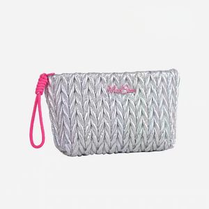 Nouveau produit sac cosmétique matelassé argenté en nylon imperméable sac de maquillage matelassé multilinéaire 8 pouces - Product Image 5