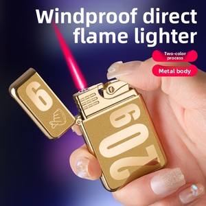 Nouveau Briquet Métallique Créatif Lumineux Haut de Gamme Coupe-Vent à <span class=keywords><strong>Flamme</strong></span> Rouge Ultra-Fine Rechargeable au Butane - Product Image 5