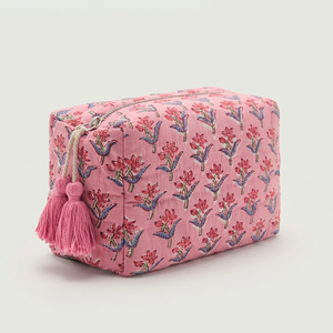 Bolsa de Cosméticos Floral Rosa con Cierre de Cremallera y Borla, Estilo Bohemio, Bolsa de Maquillaje Portátil para Mujer, Bolsa de Cosméticos Ecológica - Product Image 1