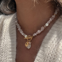 Collier en perles de pierres naturelles d'aigue-marine, plaqué or 18 carats, fermoir à bascule étanche, breloque goutte d'eau en oxyde de zirconium, bijoux d'été