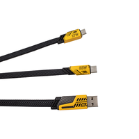 Kabel Data USB Tipe C pengisian daya cepat, kabel Data datar jalinan cepat 3 in 1 Universal