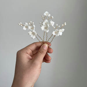 Rétro Simple fait à la main en céramique fleur mariée épingles à cheveux magnifiques perles d'eau douce <span class=keywords><strong>chignon</strong></span> épingle ensemble femmes <span class=keywords><strong>mariage</strong></span> casque accessoires - Product Image 3