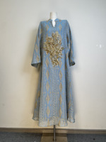 Robe Abaya de luxe légère en coton brodée de sequins et de cordes, à manches longues, longueur ras du sol, pour mariage et soirée, style Moyen-Orient, Dubaï, pour femme musulmane