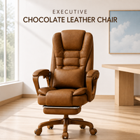 Chaise de bureau de direction en cuir de vachette de luxe, design contemporain, hauteur réglable, pivotante, pour PDG et managers