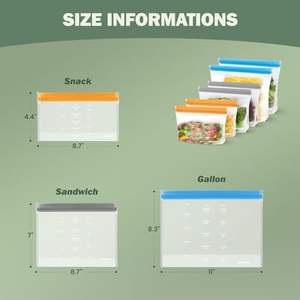 Passe au lave-vaisselle Sacs de conservation des aliments en silicone PEVE Sacs de congélation multicolores réutilisables sans BPA pour sandwichs et collations de 6 gallons - Product Image 6