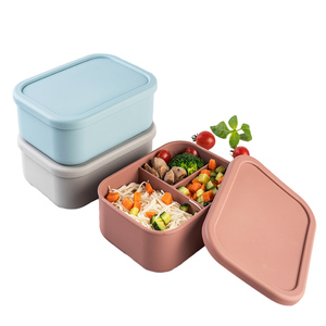 3 Compartment silicone lunch box Bento LeakProof School Kid Silicone Bento Lunchbox Lunch Box With Lid