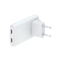 Chargeur de voyage GaN 65W à double port Type-C avec prises interchangeables, charge simultanée, prise pliable, adaptateur mural mince – Vente en gros