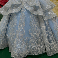 Robe de demoiselle d'honneur bleu clair scintillante Mc047 avec perles argentées, volants et nœud, idéale pour les mariages et cérémonies Jancember