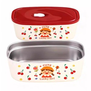 Cute Lucky Girl 304 Stainless Steel Lunch <b>Box</b> With <b>Plastic</b> Lid Rectangle Microwaveable Bento <b>Box</b> For Students And Office Workers - Product Image 1