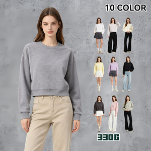 RUICHI 330G Dickes French Terry Crop-Sweatshirt, 85% Baumwolle 15% Polyester Einfarbiger Rundhals-Pullover Damen Herbst Winter - Product Image 2