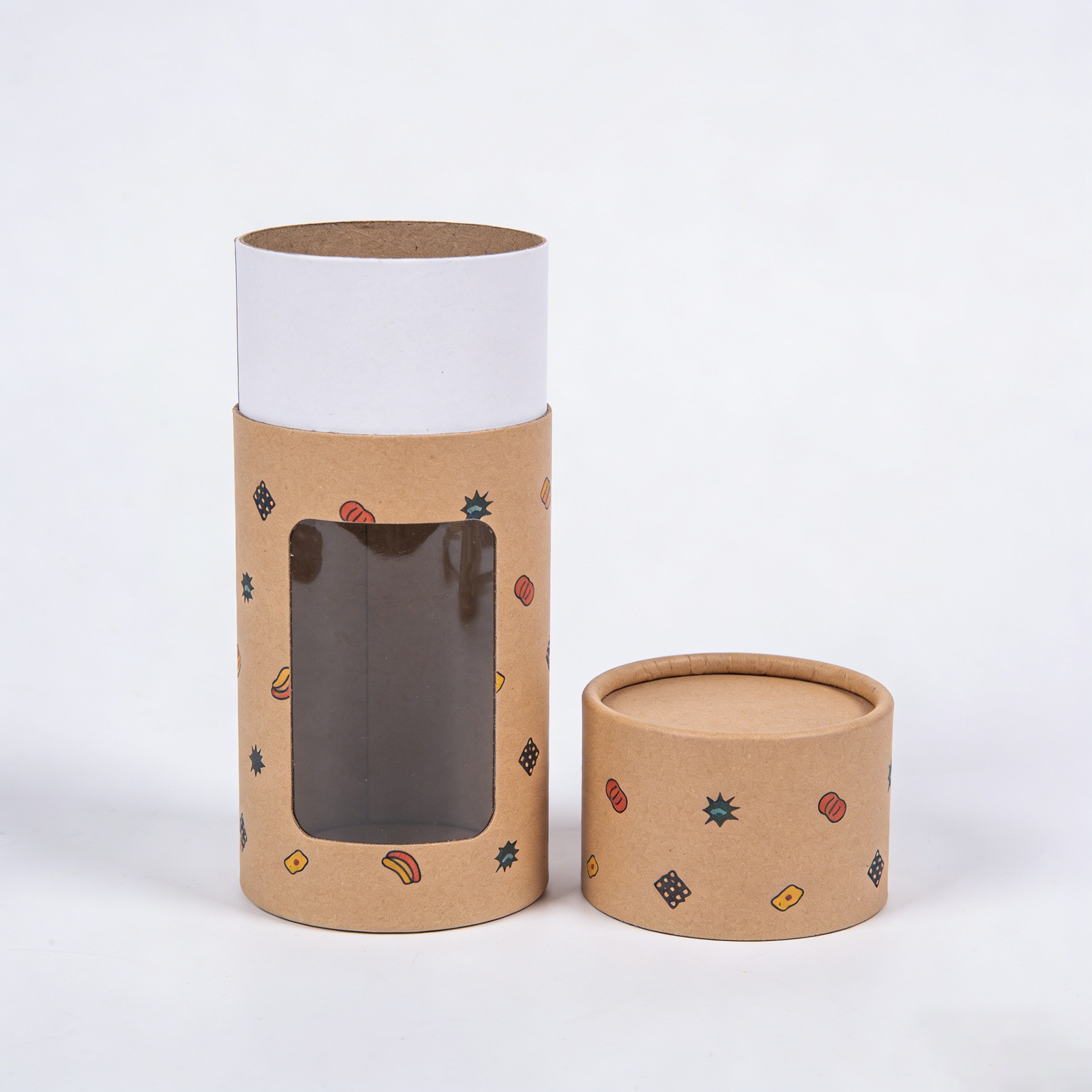 Eco Friendly Kraft Paper Tube with Window Cardboard Paper Round Packaging Tube clear PVC Window Paper Can