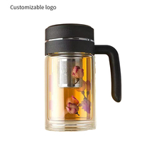 Tasse en verre borosilicate double couche, résistante aux hautes températures, avec séparateur de thé et d'eau, portable, grande capacité