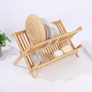 Égouttoir à vaisselle pliable en bois massif pour comptoir de cuisine, forme carrée - Product Image 3