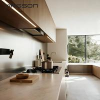 Meubles de cuisine modulaires en bois massif au design moderne et personnalisé, avec évier, tiroir, panier et robinet, prêts à assembler pour hôtels, centres commerciaux et appartements