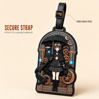 Étiquettes de bagage en PVC souple résistantes à l'eau, motif fille steampunk mécanique mignonne, anti-perte pour sacs de voyage - Fabricant direct, personnalisable