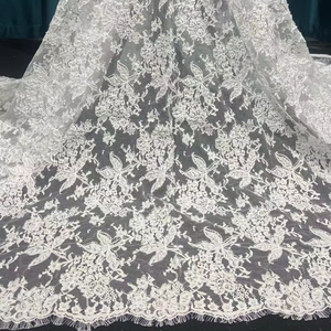 HY3385 Nuevo Vestido de Novia Blanco <span class=keywords><strong>con</strong></span> Bordado Floral de Encaje <span class=keywords><strong>Chantilly</strong></span> Francés <span class=keywords><strong>con</strong></span> Perlas y Pestañas - Product Image 1