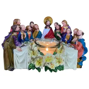 KOMI Handcraft Glass Candle Holder Vintage Resin Jesus Candlestick Statue Home Decoration Scented Candle Jars Christmas Gifts