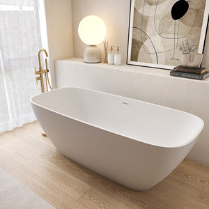Bañera moderna independiente Maydon, bañera ovalada de superficie sólida, diseño de baño elegante, piedra Artificial, categoría de producto, bañeras - Product Image 4
