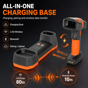 Escáner Industrial Inalámbrico 1D 2D 2.4G, Lector de Códigos QR y de Barras, Alcance de 80m, IP65, 3400mAh, con Base de Carga - Product Image 6