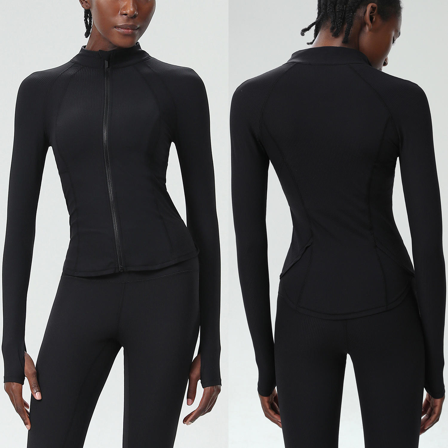 light plastic micro-pressure zipper sports jacket, black