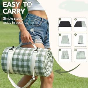 Outdoor Picnic Blanket Ultrasonic <b>Waterproof</b> <b>Padded</b> Thick Beach Mat Foldable Camping Rug Portable Handle - Product Image 3