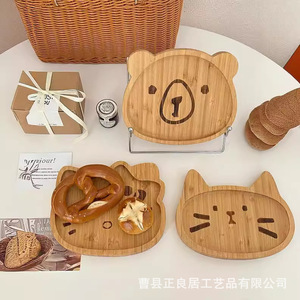 Wooden Animal Shape Baby Food Tray Cartoon <b>Cute</b> <b>Bear</b> Cat Rabbit Plate For Kids Feeding 0-12 Months - Product Image 2