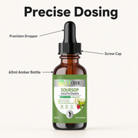 Gouttes multivitaminées végétaliennes sans gluten au corossol 60ml pour l'immunité, les muscles et les os, avec compte-gouttes de précision, OEM ODM, marque privée, en vrac
