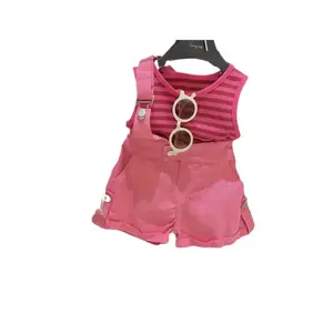 Pinuotu abito in Denim da bambina gilet estivo Top pantaloncini a righe salopette rosa set di abbigliamento in due pezzi
