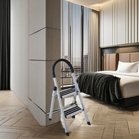Échelle domestique pliable en aluminium EN 131 à 2 marches, 150 kg, avec large marche antidérapante et main courante rembourrée pour escalier, supermarché, salle de sport